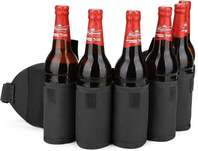 Bierriem Bierhouderriem Draagbare Blikriem met 6X Bierdrankflessen,Bier Heuptas Vissen Drinkzak voor Ouddoor Bergbeklimmen Camping Wandelen Outdoor Party,Zwart