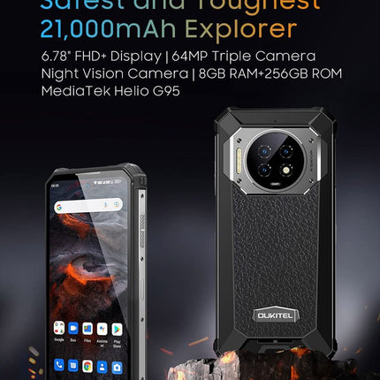 Smartphone WP19, 21000 mAh battery, outdoor smartphone without subscription, 64 MP triple camera IR night vision, Android 12 IP68 waterproof shockproof mobile phone, Helio G95 8 GB + 256 GB, 6.78 inch FHD+, 33 W fast charge NFC