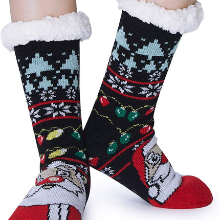 Weihnachten – Gemütliche, dicke, mit Fleece gefütterte Wollsocken – rutschfest und warm