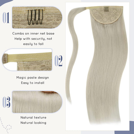 Extension Ponytail Hair Clip In Ponytail Human Hair Extensions 18" 80g Color 60 Platinum Blonde Remy Ponytail Hair Extensions Straight