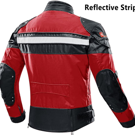 Motorradjacke | Winddicht | 5 Schutzausrüstungsrüstungen | Männer | Frauen | M | Rot