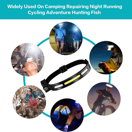 1200mAh Rechargeable LED Headlamp Outdoor Dual Light Source Sensor Headband Light Long Lasting Super Bright IPX4 Waterproof 5 Red Light Modes for Running Camping Repair (1 Pack)