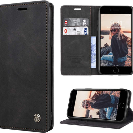 for iPhone 7/8 Case Leather Case for iPhone SE 2020 Premium PU Wallet [Magnetic] [Card Holder] [Stand Function] Protection Flip Cover for iPhone SE 2020/iPhone 7/iPhone 8 - Black