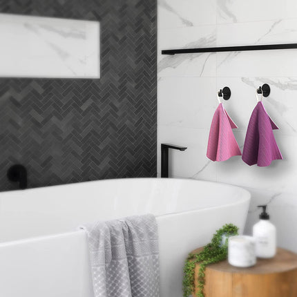 Pack of 2 Self Adhesive Towel Hooks - Black Bathrobe Hooks Wall Hooks Stainless Steel Bathroom &amp; Kitchen Towel Holder Clothes Hooks No Drilling 