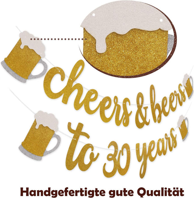 30e Verjaardag slingers, decoratie, Cheers & beers, feest