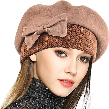 ladies berets 100% wool beret hat dress, beanie - khaki