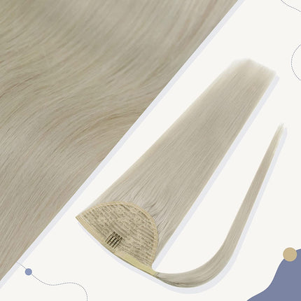 Extension Ponytail Hair Clip In Ponytail Human Hair Extensions 18" 80g Color 60 Platinum Blonde Remy Ponytail Hair Extensions Straight