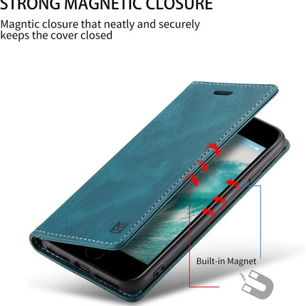 Mobiele telefoonhoesje geschikt voor iPhone 8/7/6/6s/SE2020 - RFID-bescherming - kaartsleuf - geldsleuf - standaard - magnetische flip-case - pu leer - blauw