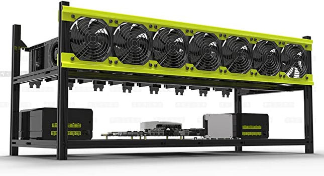 Deluxe V3D 8 BAY Mining Rig Case – Stapelbarer Aluminiumrahmen mit hervorragender Kühlung – Schwarz/Gelb