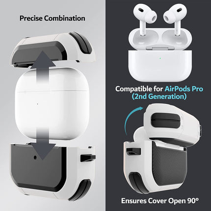 protective case with keychain Compatible for Apple Airpods Pro 2nd generation, PC &amp; TPU Protective hard case Supports wireless charging (LED visible on the front) Earbud accessories (white) 