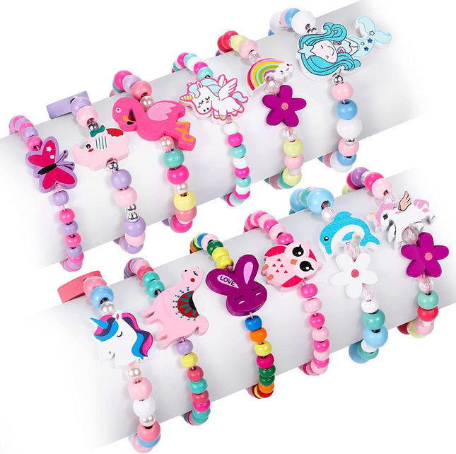 Kinderarmbanden Set van 12- Houten Sieraden met Fantasiefiguren