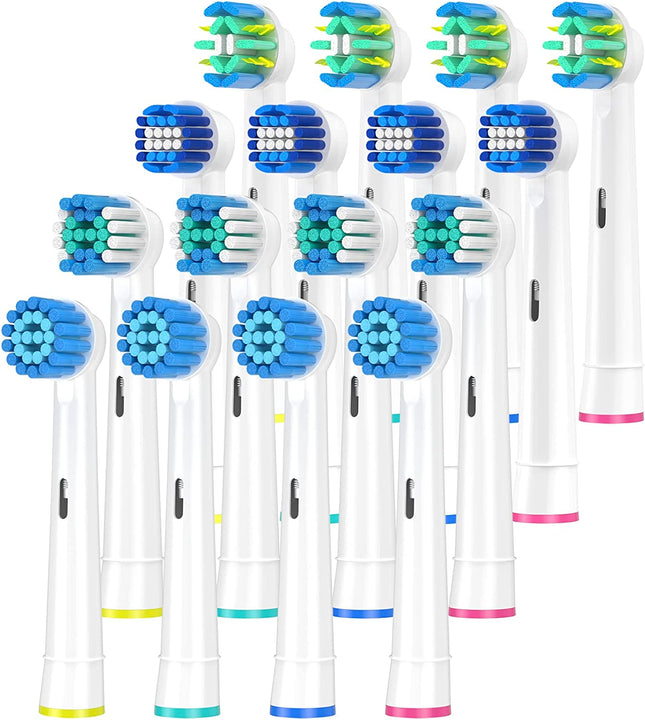Replacement Brush Heads Compatible with Oral B Braun Electric Toothbrush, Brush Head Compatible with Oral-B Vitality Pro Genius X Teen TriZone Junior Smart Advance Power, Pack of 16