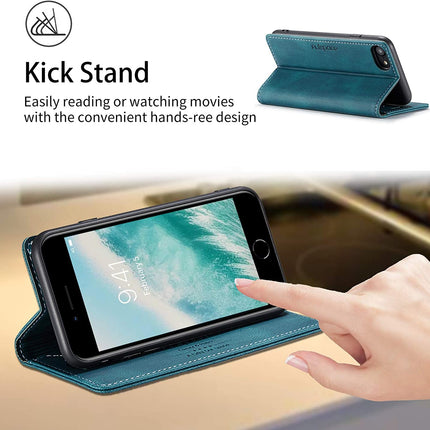 Mobiele telefoonhoesje geschikt voor iPhone 8/7/6/6s/SE2020 - RFID-bescherming - kaartsleuf - geldsleuf - standaard - magnetische flip-case - pu leer - blauw