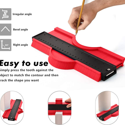 Contourmeter | 25 cm | Contour Duplicator | Grote Snijcontour Duplicator Meter | ABS Plastic meetgereedschap | Rood