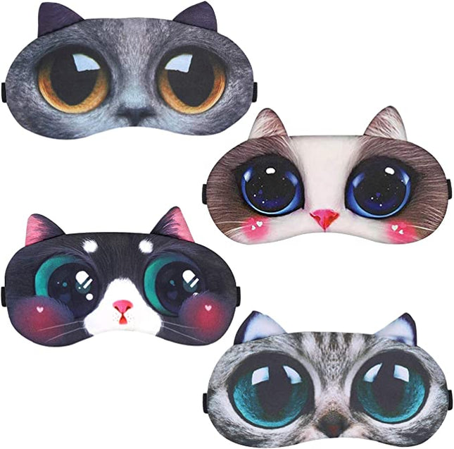 Eye mask - Beanie Boos sleeping mask 4 x - Silk-soft shiny material - Printed eyes in the fabric - Wonderfully dark - with extra bag of self-heating eye warmers 