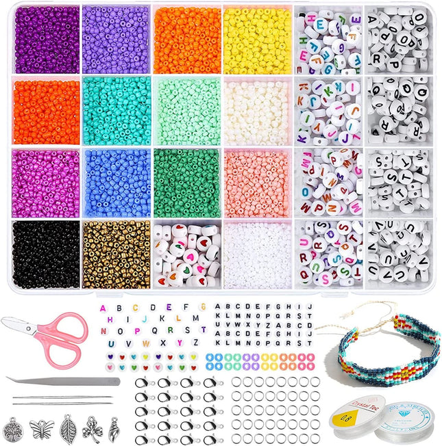 7950 Pieces Jewelry Bracelet Beads, 3mm Seed Beads Kit With Letter Beads, Elastic String And Other Accessories For Making Bracelets Necklaces Jewelry DIY Supplies Kit