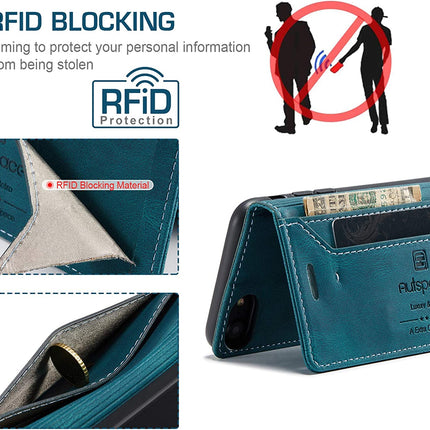 Mobiele telefoonhoesje geschikt voor iPhone 8/7/6/6s/SE2020 - RFID-bescherming - kaartsleuf - geldsleuf - standaard - magnetische flip-case - pu leer - blauw