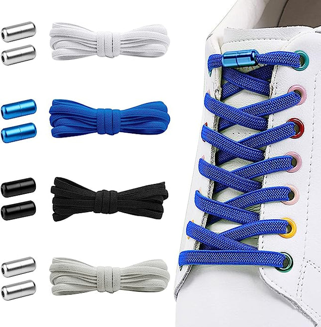 4 Pairs of Elastic Laces, Premium Universal Laces No Tie with Metal Capsules, Lazy Shoe Laces for Runners, Kids, Elderly, 110cm Length