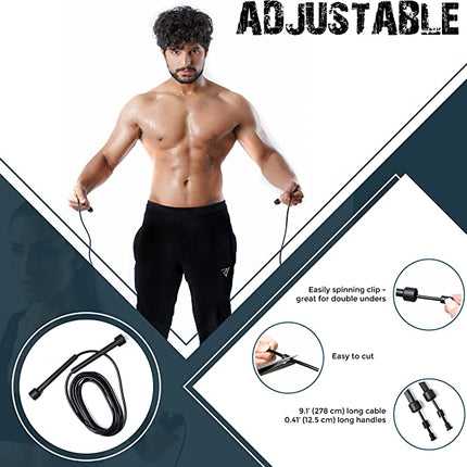 2x Muza Skipping Rope Adult for Home Exercise &amp; Body Fitness Men, Women and Children | fast skipping rope with non-slip handle | Adjustable skipping rope for Fitness, Fat Burning, Boxing, Crossfit and MMA (2 pieces)