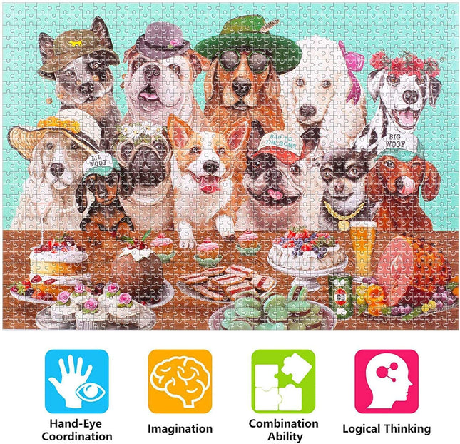 Puzzle 1000 pieces - 50 by 70 cm - dog party picture - Jigsaw puzzle for adults and children - Family activity - Artwork Lalaland - Patience and perseverance - Pay attention to the details ;)