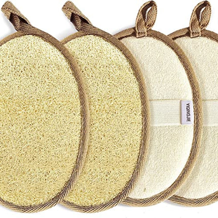 Natürlicher Peeling-Luffa-Schwamm (4 Packungen), hergestellt aus umweltfreundlichem und biologisch abbaubarem Duschschwamm, Luffa für Frauen und Männer, braun