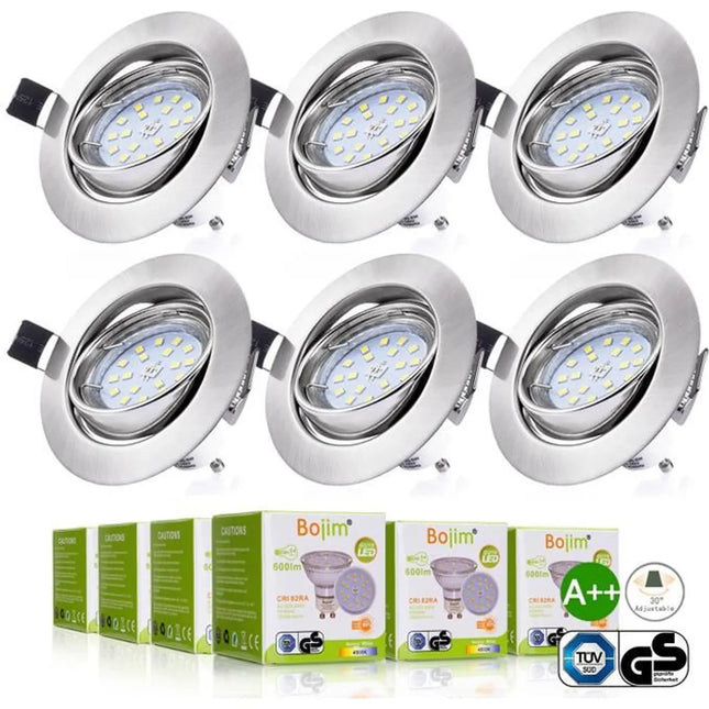 6er-Set LED-Einbaustrahler GU10 – neutralweißes Licht mit Leuchtmitteln – satiniert – 6 W