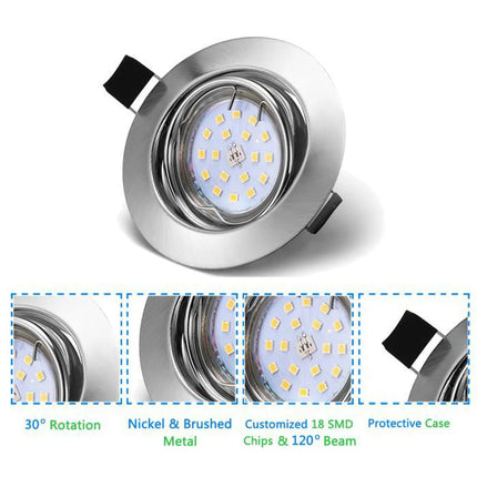 6er-Set LED-Einbaustrahler GU10 – neutralweißes Licht mit Leuchtmitteln – satiniert – 6 W