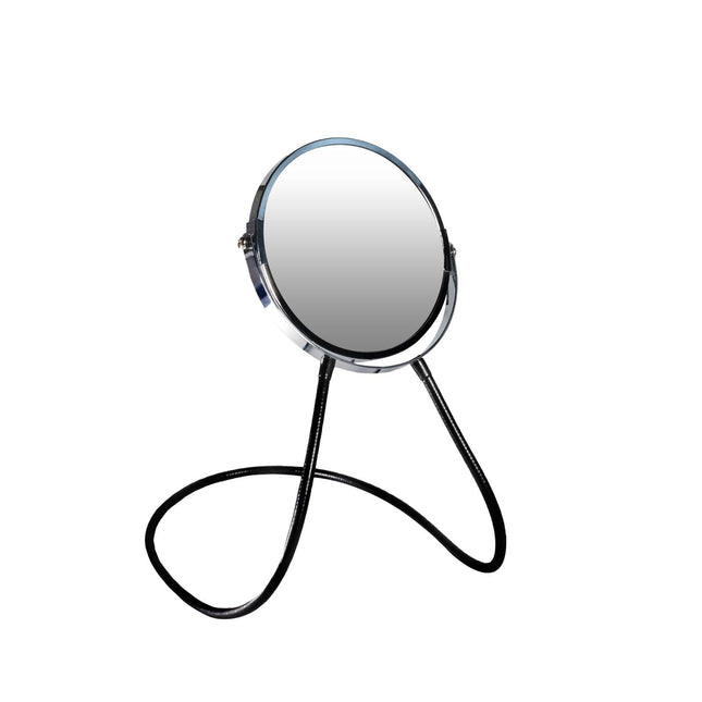 Unique mirror, round, silver color - flexible bendable arm - Can be put away in all positions - Both standing and hanging - For bathroom, kitchen, bedroom, toilet - easy to hang or put away - Great gift!